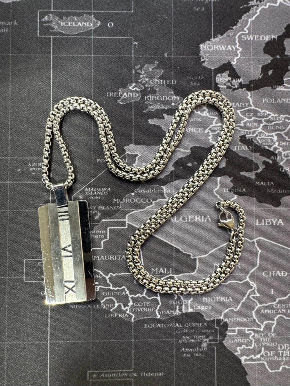 Men's Silver Roman Numeral Bar Pendant Necklace - Contemporary Chain